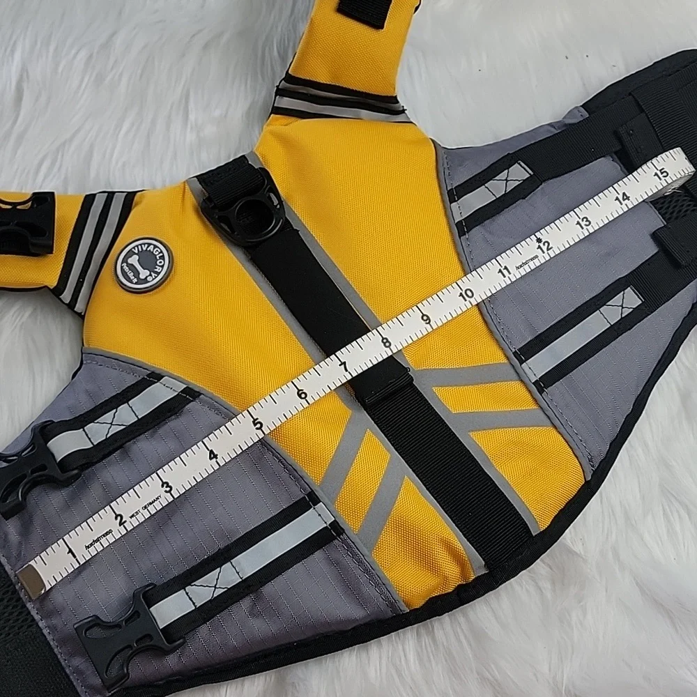 VIVAGLORY Sports Style Yellow Rescue Handle‎ Dog Life Jacket Water Safety Vest S